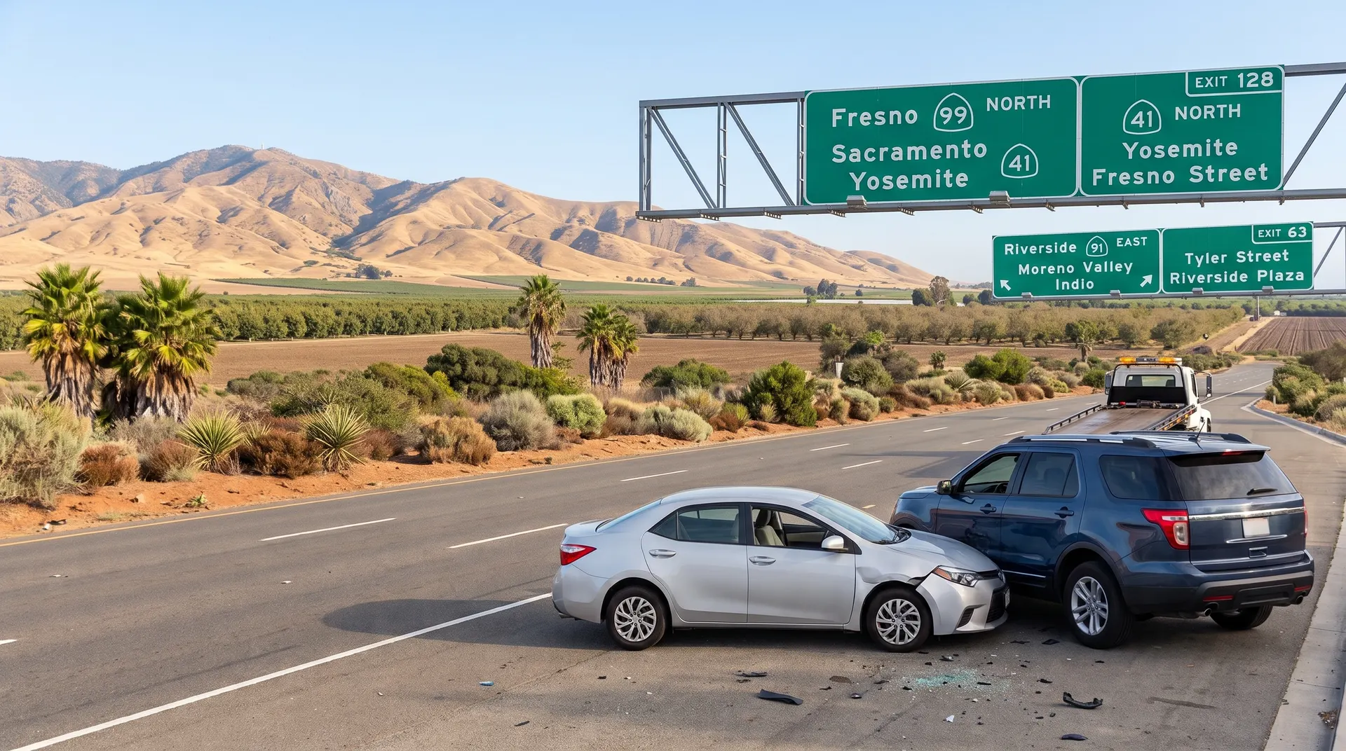 Choque entre dos autos en la Autopista 99 en Fresno, California